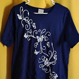Gold Coast navy butterfly T-shirt size large